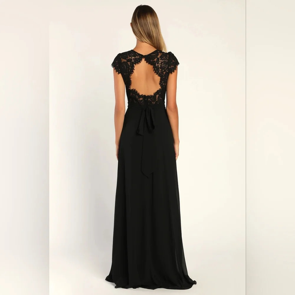 Lulus Momentous Moments Black Lace Backless Maxi Dress XL Wedding Party Guest - Picture 5 of 11